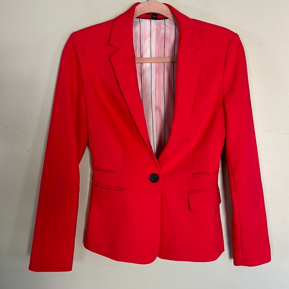 Express Notch Collar One Button Blazer - Cherry Red - 0